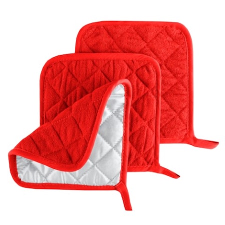 HASTINGS HOME Pot Holder Set, 3 Piece Set Of Heat Resistant Quilted Cotton Pot Holders By Hastings Home (Red) 534383ABA
